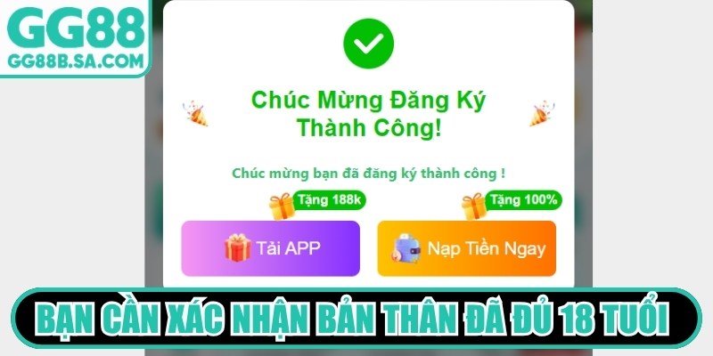 Bạn cần xác nhận bản thân đã đủ 18 tuổi theo quy định để đăng ký