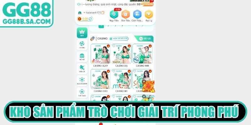 Kho sản phẩm tr&ograve; chơi giải tr&iacute; phong ph&uacute; hấp dẫn tại GG88