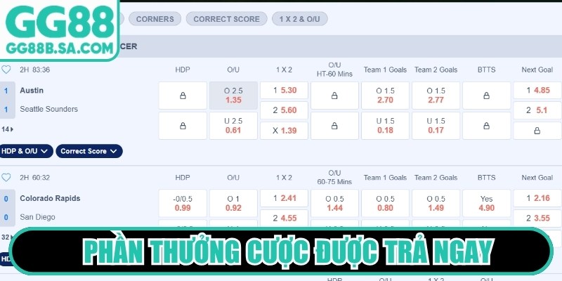 Thời điểm m&agrave;n tranh t&agrave;i kết th&uacute;c, phần thưởng cược được trả ngay