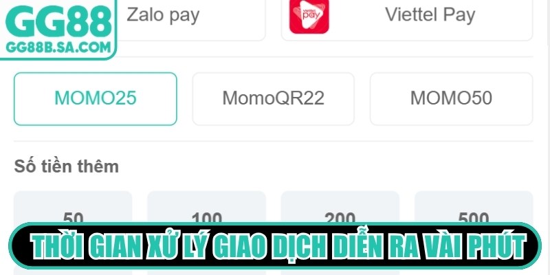 Khoảng thời gian hệ thống xử lý giao dịch thường diễn ra vài phút