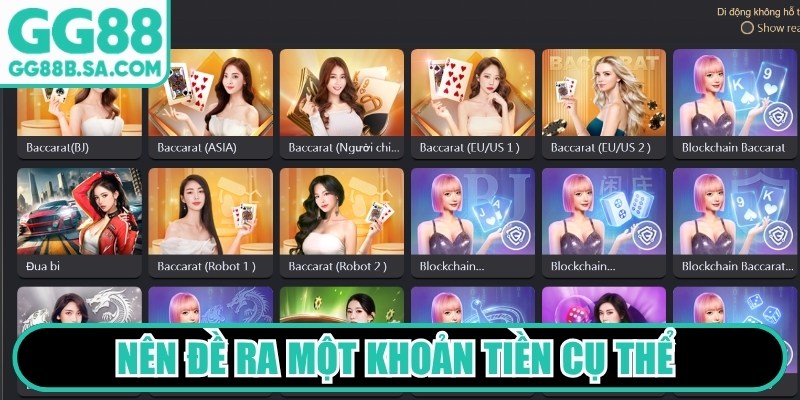 N&ecirc;n đề ra một khoản tiền cụ thể phục vụ mục đ&iacute;ch đặt cược casino