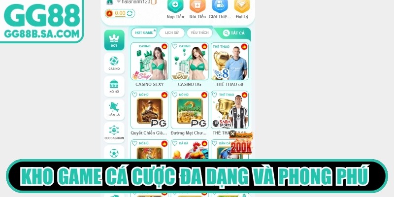 Kho game c&aacute; cược đa dạng v&agrave; phong ph&uacute; tại trang chủ GG88 ch&iacute;nh thức